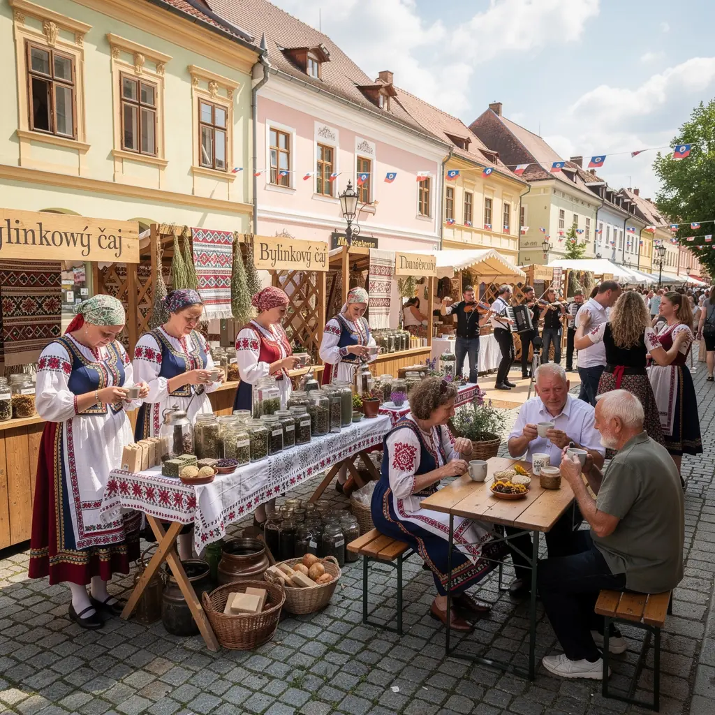 Detailný pohľad na farebné sušené bylinky a kvety usporiadané v košíku na prípravu čaju.